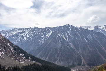 Scenic landscape in Ala Archa national park in Tian Shan mountain range, Kyrgyzstan