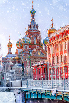 Church of the Saviour on Spilled Blood in St. Petersburg in a cold winter morning