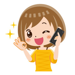電話　女性　OKサイン