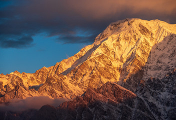 Fototapeta na wymiar Annapurna South at sunrise. Annapurna mountain range in Nepal