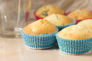 Cupcakes in colored paper forms on the table.