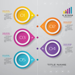 5 steps timeline infographic element. 5 steps infographic, vector banner can be used for workflow layout, diagram,presentation, education or any number option. EPS10.