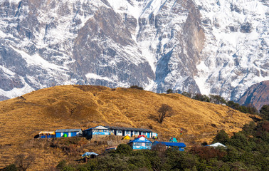 Annapurna South. View point to Badal Danda rest camp. Annapurna mountain range in Nepal