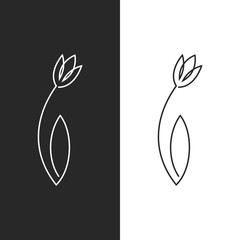 Tulip logo feminine leaf flower emblem for spa salon, hairdresser or beauty salon, simple linear art design in one solid line