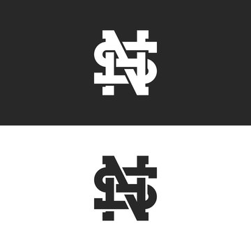 Combination SN or NS logo letters hipster monogram, overlapping weaving symbols S, N and H initials together, creative idea wedding emblem mockup