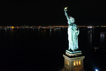 Aerial View of Statue of Liberty at Night