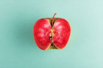Sliced apple with red flesh