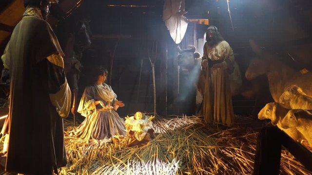 Jesus Christ Birth In Stable Christmas Scene