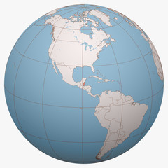 Belize on the globe. Earth hemisphere centered at the location of Belize. Belize map.