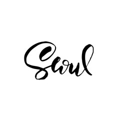 Seoul, Korea. Typography dry brush lettering design. Hand drawn calligraphy poster. Vector illustration.