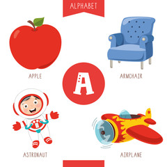Vector Illustration Of Alphabet Letter A And Pictures