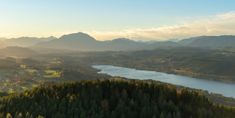Sunset view over Dobratsch mountain