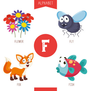 Vector Illustration Of Alphabet Letter F And Pictures
