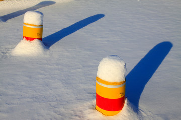 Metal barricades in the snow