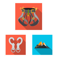 Vector illustration of mountaineering and peak icon. Collection of mountaineering and camp stock vector illustration.