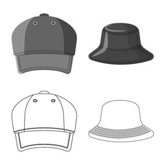 Vector illustration of headgear and cap icon. Set of headgear and accessory stock vector illustration.