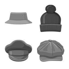 Vector design of headgear and cap symbol. Set of headgear and accessory stock vector illustration.