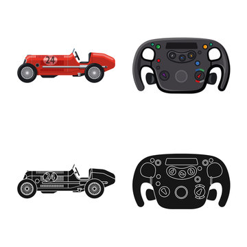 Vector illustration of car and rally icon. Collection of car and race stock symbol for web.