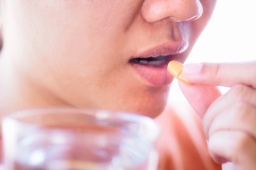 Medical, health care of women who are eating medicine.