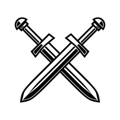 Crossed medieval swords on white background. Design element for logo, label, emblem, sign, poster, t shirt.
