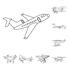 Isolated object of plane and transport icon. Collection of plane and sky stock vector illustration.