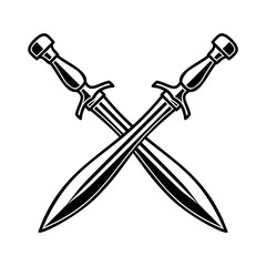 Crossed medieval swords on white background. Design element for logo, label, emblem, sign, poster, t shirt.