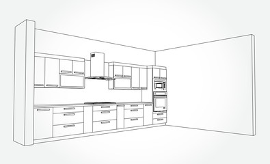 Hand drawn kitchen furniture. Vector illustration in sketch style. vector illustration kitchen furniture and equipment.
