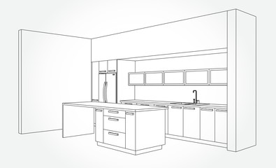 Hand drawn kitchen furniture. Vector illustration in sketch style. vector illustration kitchen furniture and equipment.