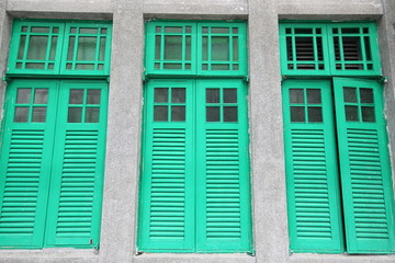 Green window shutters background