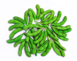 green soybeans  on white background.