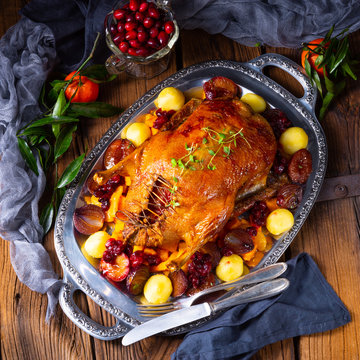 Tasty Duck roasted with thyme and Apple