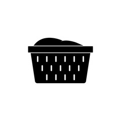 Clothes basket icon in black and white grey single color. Laundry household