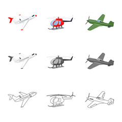 Isolated object of plane and transport sign. Collection of plane and sky vector icon for stock.