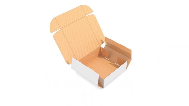 Assembly sequence of a simple cardboard box. 3d animation