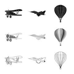 Isolated object of plane and transport logo. Set of plane and sky stock symbol for web.