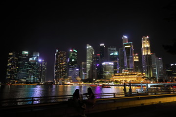 Naklejka na ściany i meble Singapore night cityscape