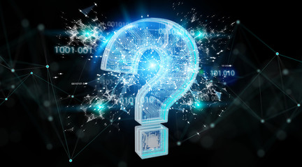 Blue digital question marks background 3D rendering