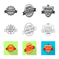 Vector illustration of emblem and badge sign. Collection of emblem and sticker stock symbol for web.
