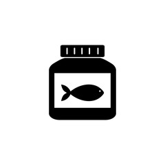 Fish food jar icon. Thin flat illustration. Contour symbol. Vector isolated drawing. Flat design