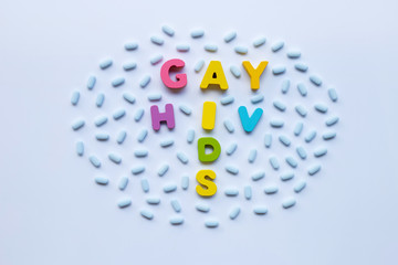 "PrEP" ( Pre-Exposure Prophylaxis). used to prevent HIV. Gay concept on white background.