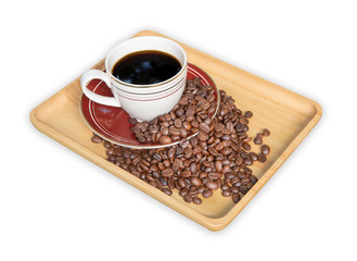 Coffee cup and coffee beans on white background