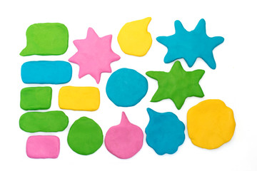 Plasticine clouds of thoughts. Set handmade form and templates icons from clay. Shape for text or...