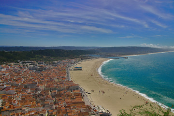 view of the beach in Nazare Portugal