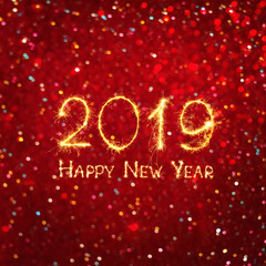Fototapeta na wymiar Beautiful Square Greeting card Happy New Year 2019.
