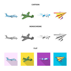 Vector design of plane and transport logo. Collection of plane and sky stock symbol for web.