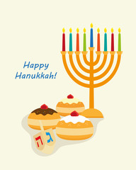 Holiday of Hanukkah, candelabrum and sufganiyot