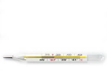 Glass medical thermometer thermometer for measuring body temperature shot on a white background