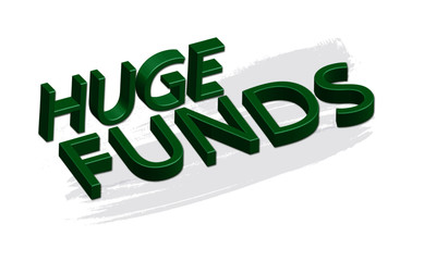 Huge Funds, Green 3D text isolated on white background, vector banner