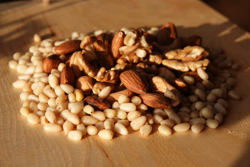 mixture of nuts almonds walnut cedar