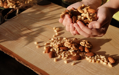 mixture of nuts almonds walnut cedar